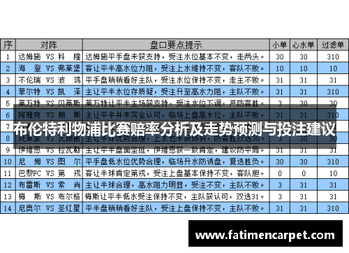 布伦特利物浦比赛赔率分析及走势预测与投注建议
